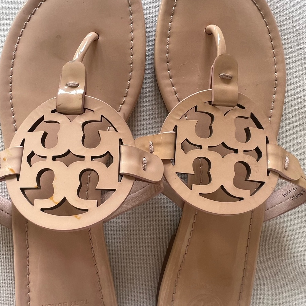 Tory Burch Tan Sandals with Iconic Logo